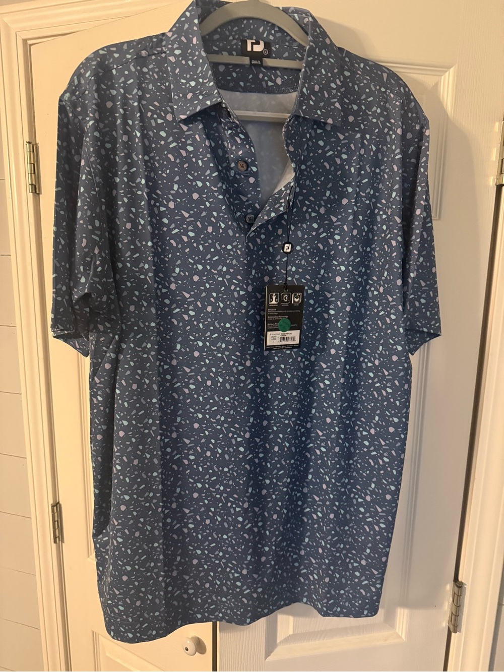 FootJoy Men's Navy Blue Terrazzo Print Short Sleeve Polo